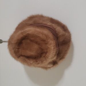 Fur bucket hat with accent scarf